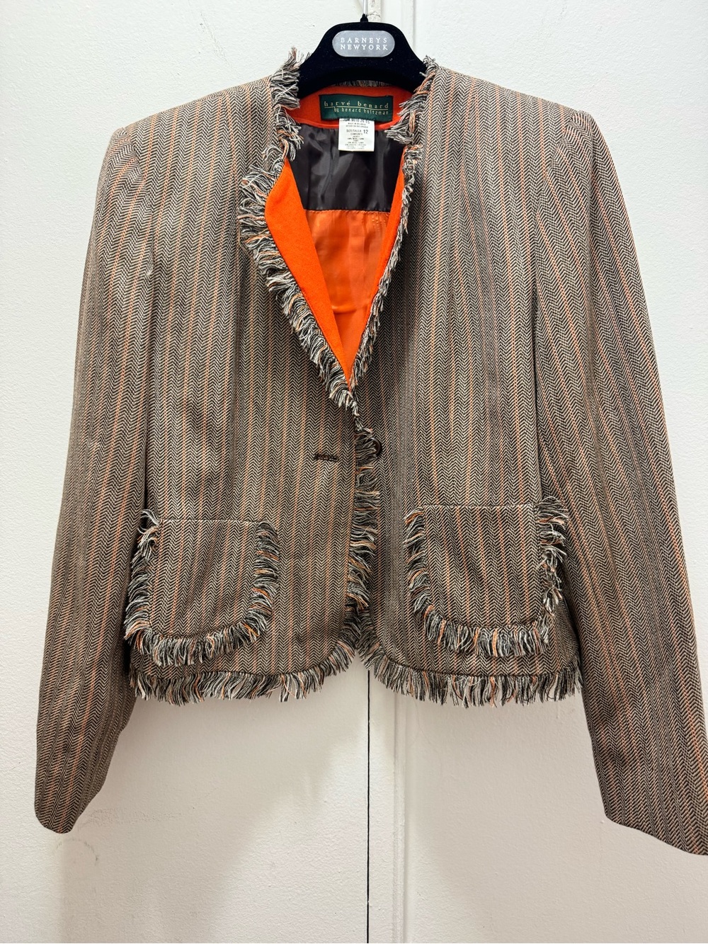 Harve Benard by benard holtzman Collection Orange Lined Fringe Tweed jacket 12